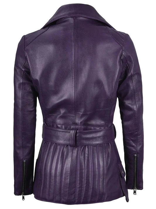 Women Purple Asymmetrical Leather Biker Jacket Women - Rare Leather