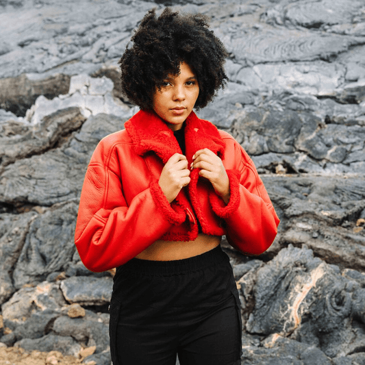Women Red Pilot Aviator Flight B3 Bomber Faux Fur Shearling Real Sheepskin Leather Jacket - Vox Leather