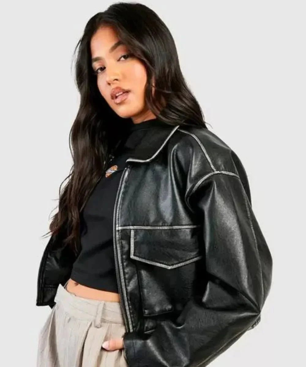 Women Vintage Pocket Detail Leather Jacket - Vox Leather