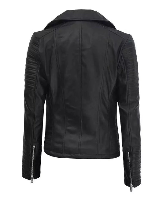 Women's Black Asymmetrical Biker Leather Jacket - Rare Leather