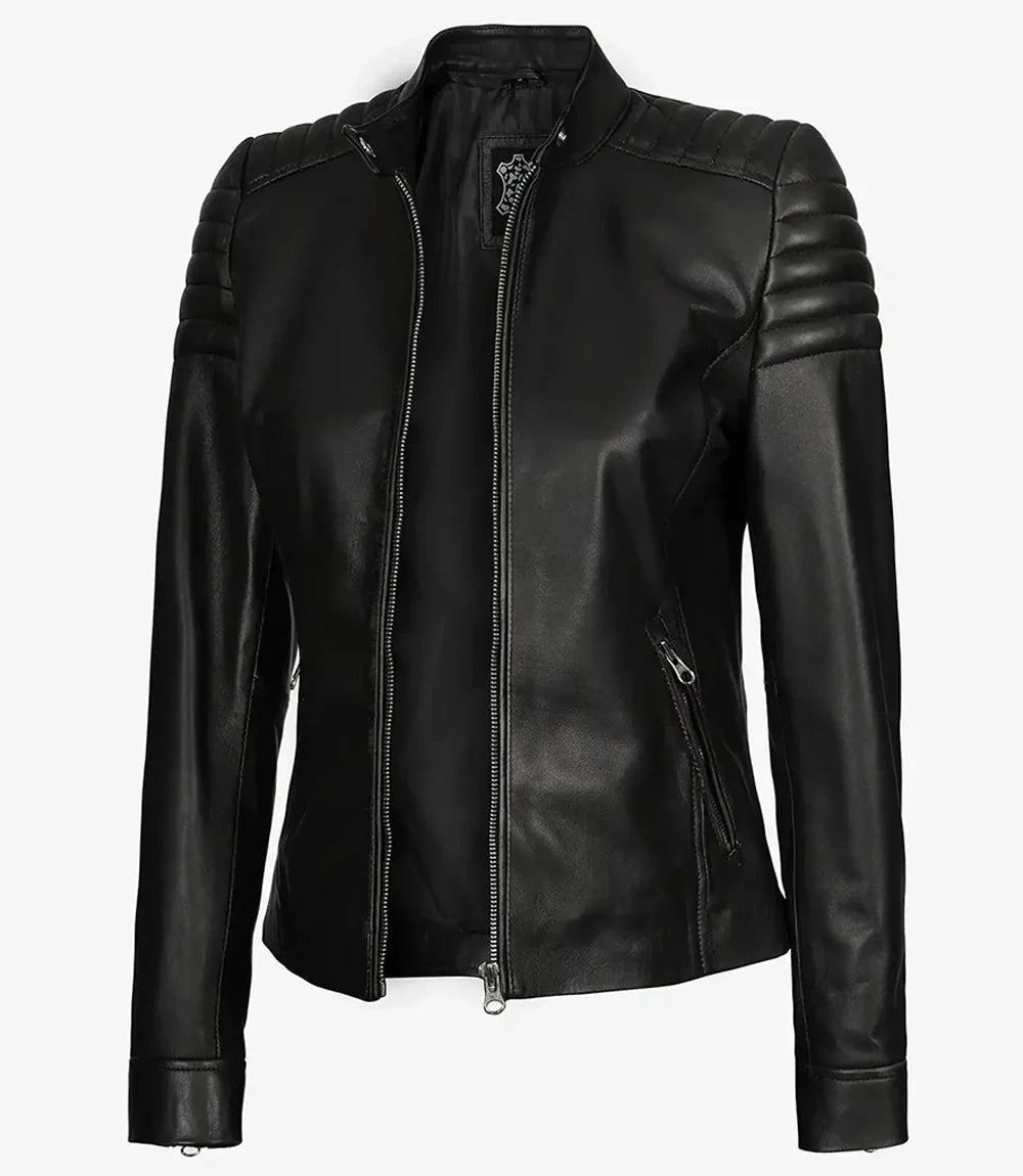 Women's Black Cafe Racer Leather Jacket - Vox Leather