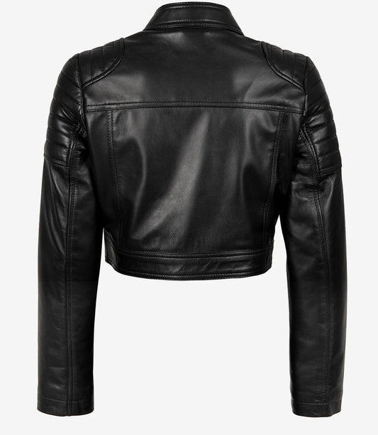 Women's Black Cropped Leather Moto Jacket - Rare Leather