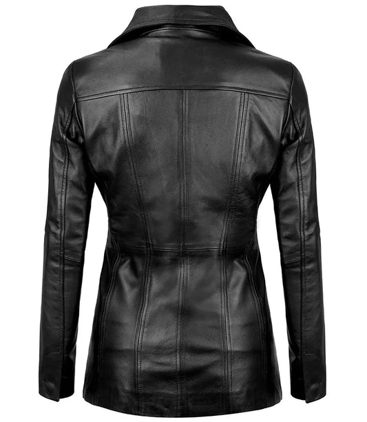 Womens Black Leather Blazer with Three Button - Vox Leather