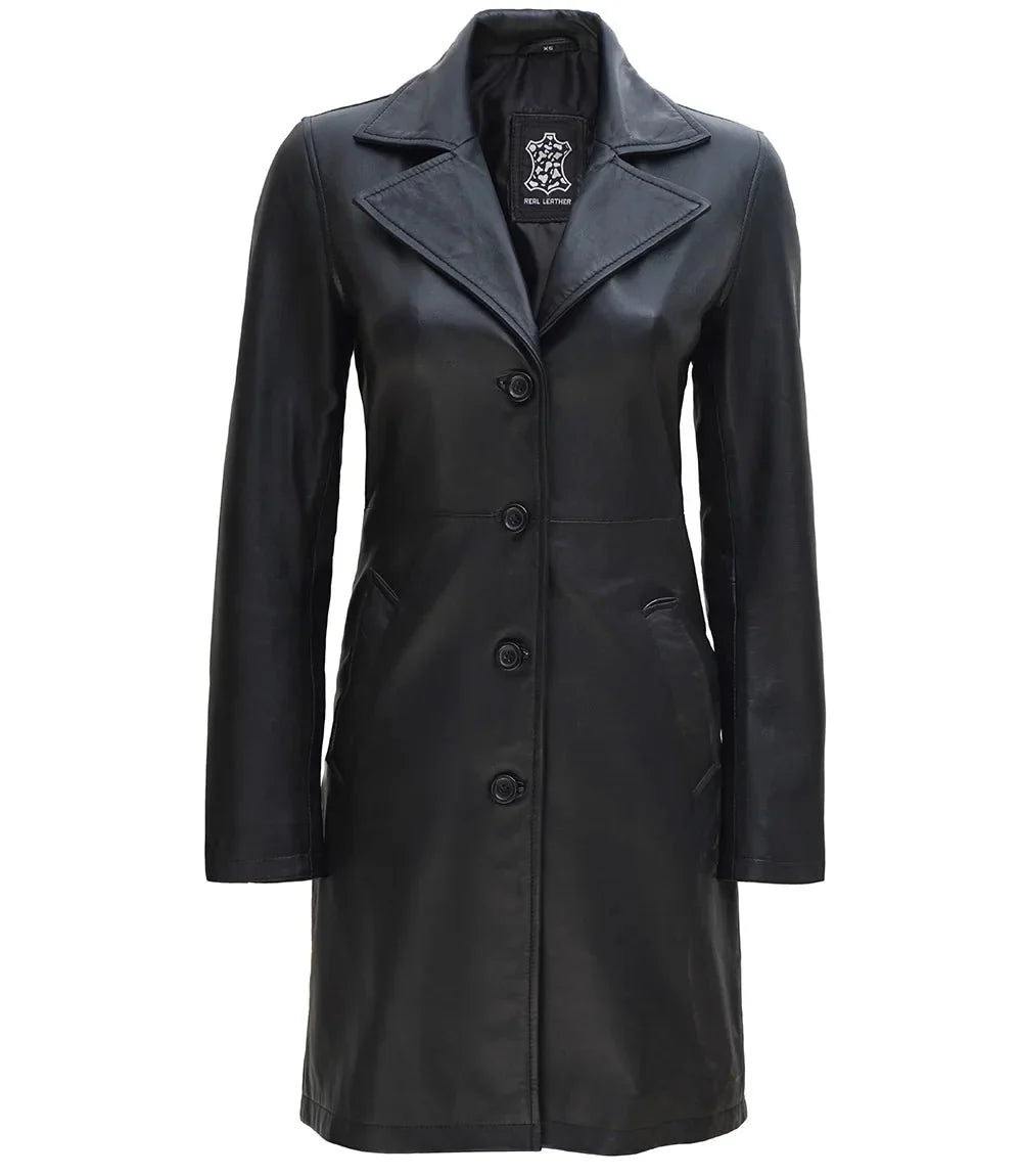 Women's Black Real Leather Car Coat - Rare Leather