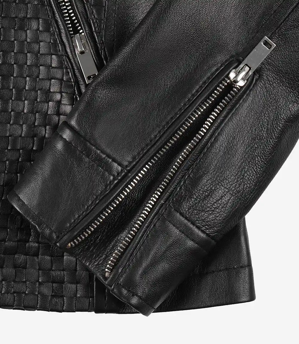 Women's Black Textured Cafe Racer Leather Jacket - Vox Leather