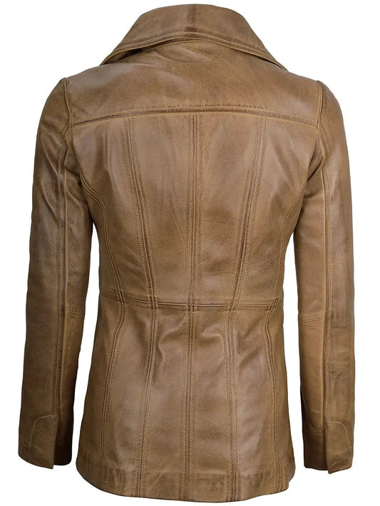 Women’s Camel Three Button Lambskin Leather Jacket - Rare Leather