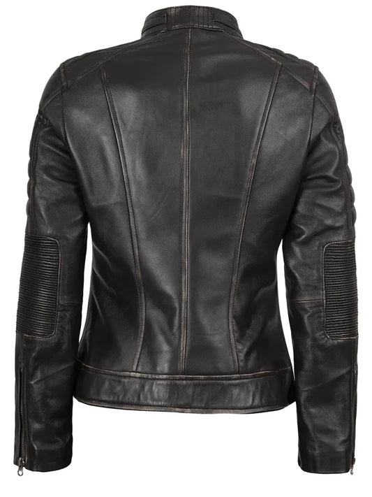 Women's Dark Brown Motorcycle Leather Jacket - Vox Leather