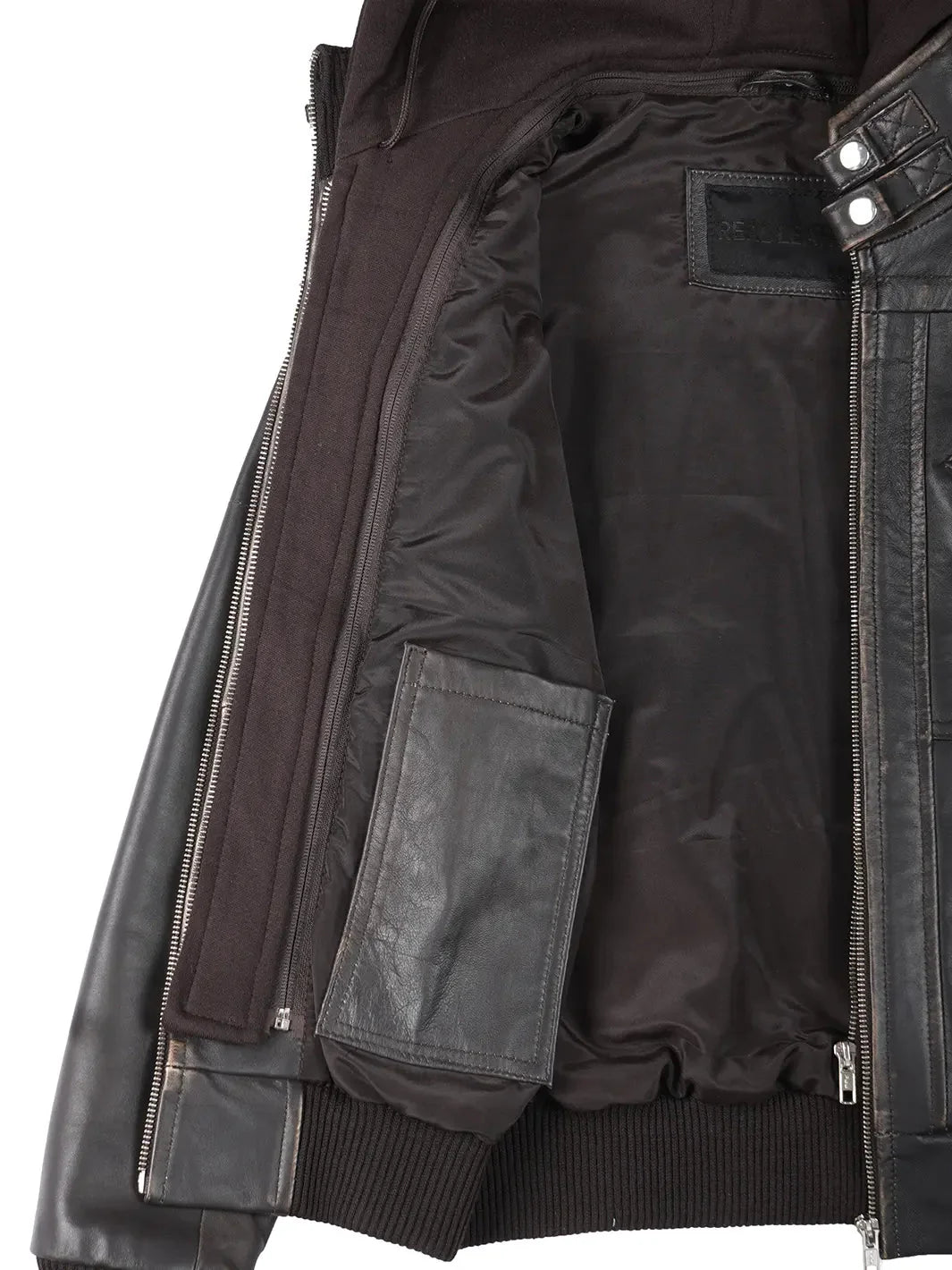 Women's Dark Brown Rub Off Leather Jacket with Removable Hood - Rare Leather