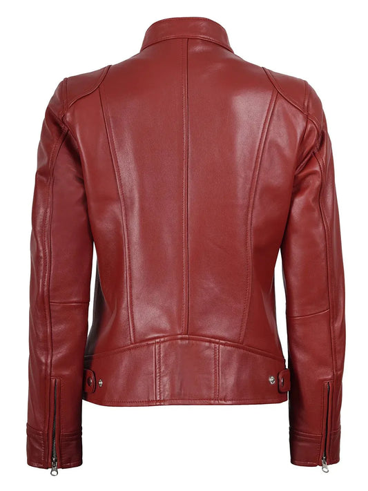 Women's Dodge Cafe Racer Red Leather Jacket - Rare Leather