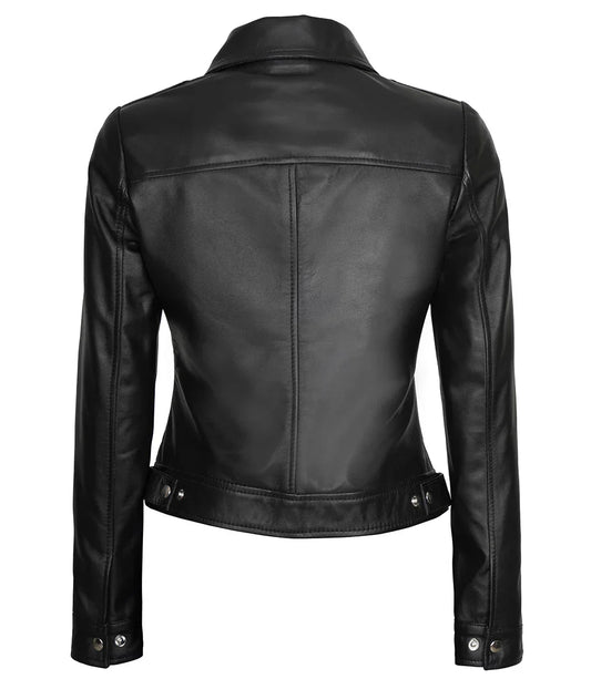 Women's Harrington Style Black Real Leather Jacket - Rare Leather
