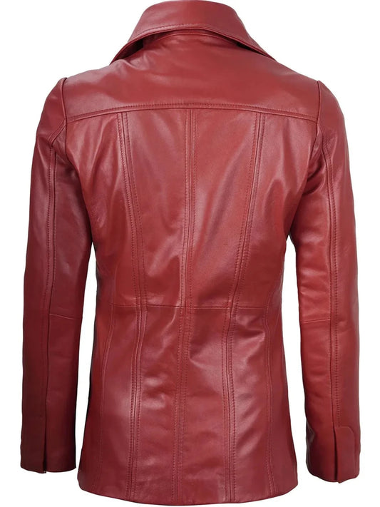 Women's Red Real Leather Blazer Jacket - Vox Leather
