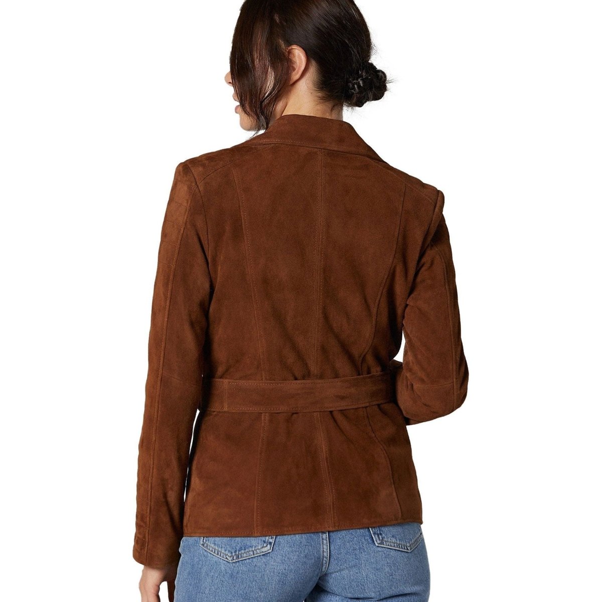 Women’s Suede Leather Belted Coat - Vox Leather