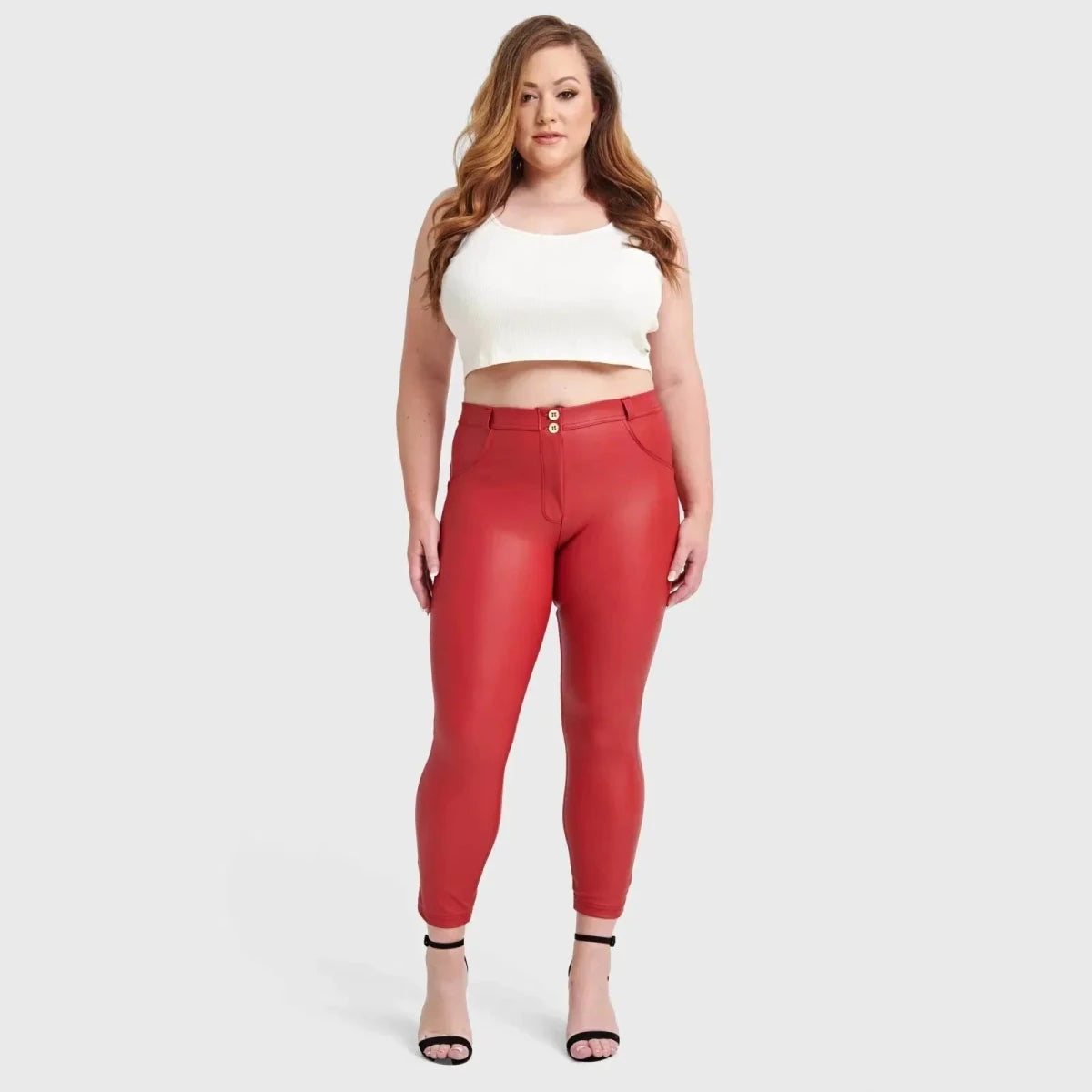 WRUP Curvy Faux Leather - High Waisted - Petite Length - Red - Vox Leather