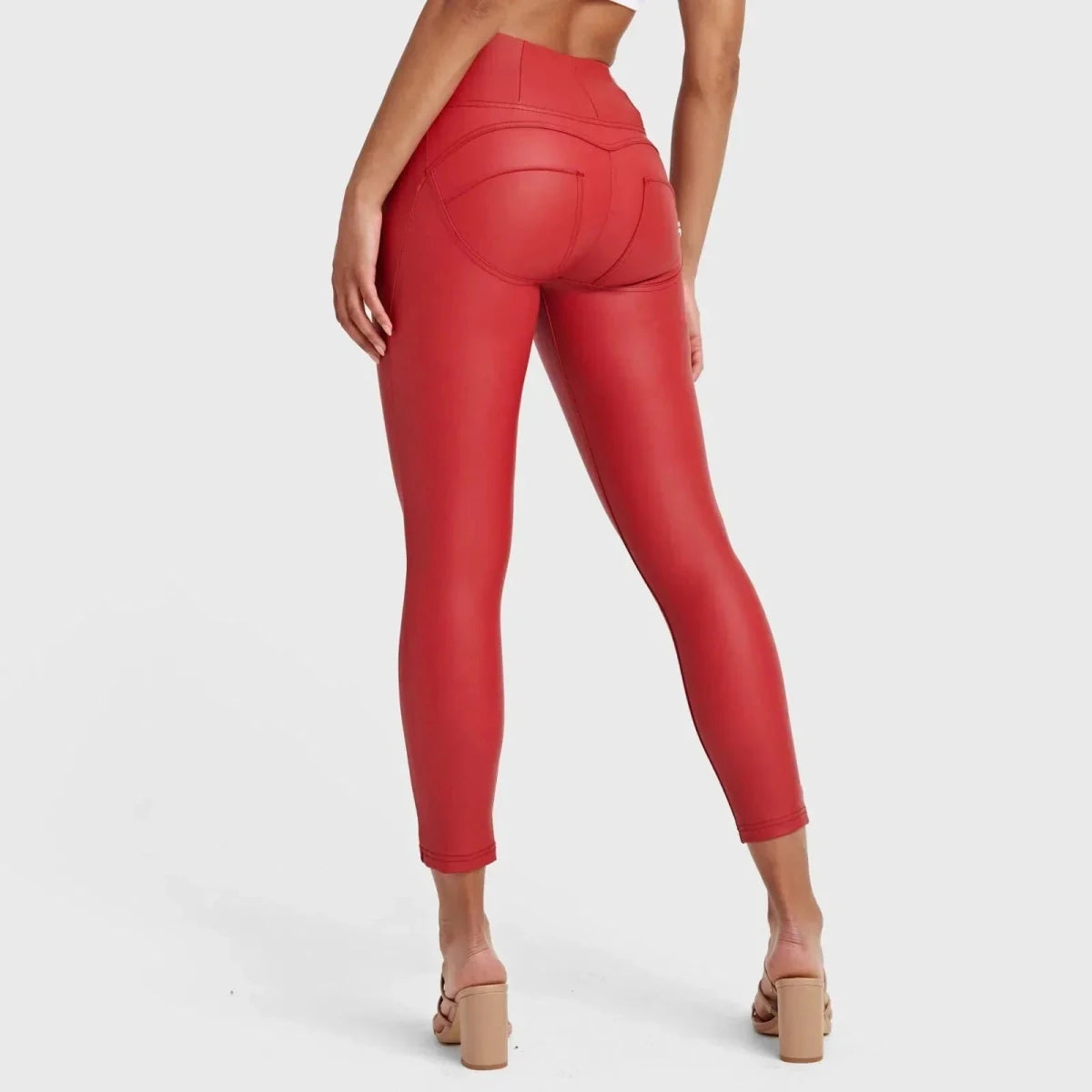 WRUP Faux Leather - High Waisted - Petite Length - Red - Vox Leather
