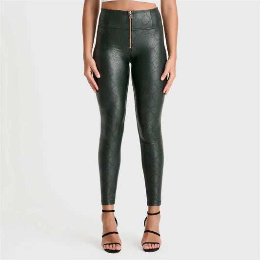 WRUP Python Faux Leather Limited Edition - High Waisted - Full Length - Forest Mist - Rare Leather