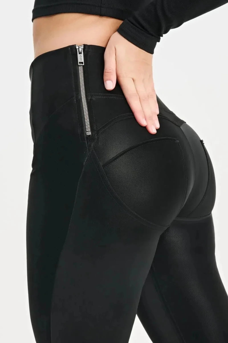 WRUP Velvet Faux Leather - High Waisted - Super Flare - Black - Vox Leather