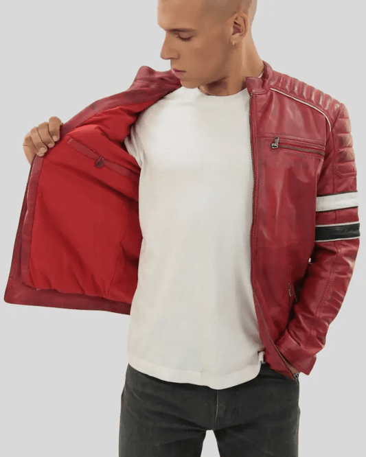 Wyatt Red Quilted Leather Racer Jacket - Rare Leather