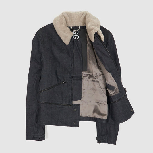 Golden Goose Shearling Collar Denim Biker Jacket