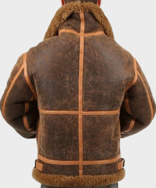 Mens Aviator Distressed Leather Shearling Jacket - Rare Leather Order Now !!