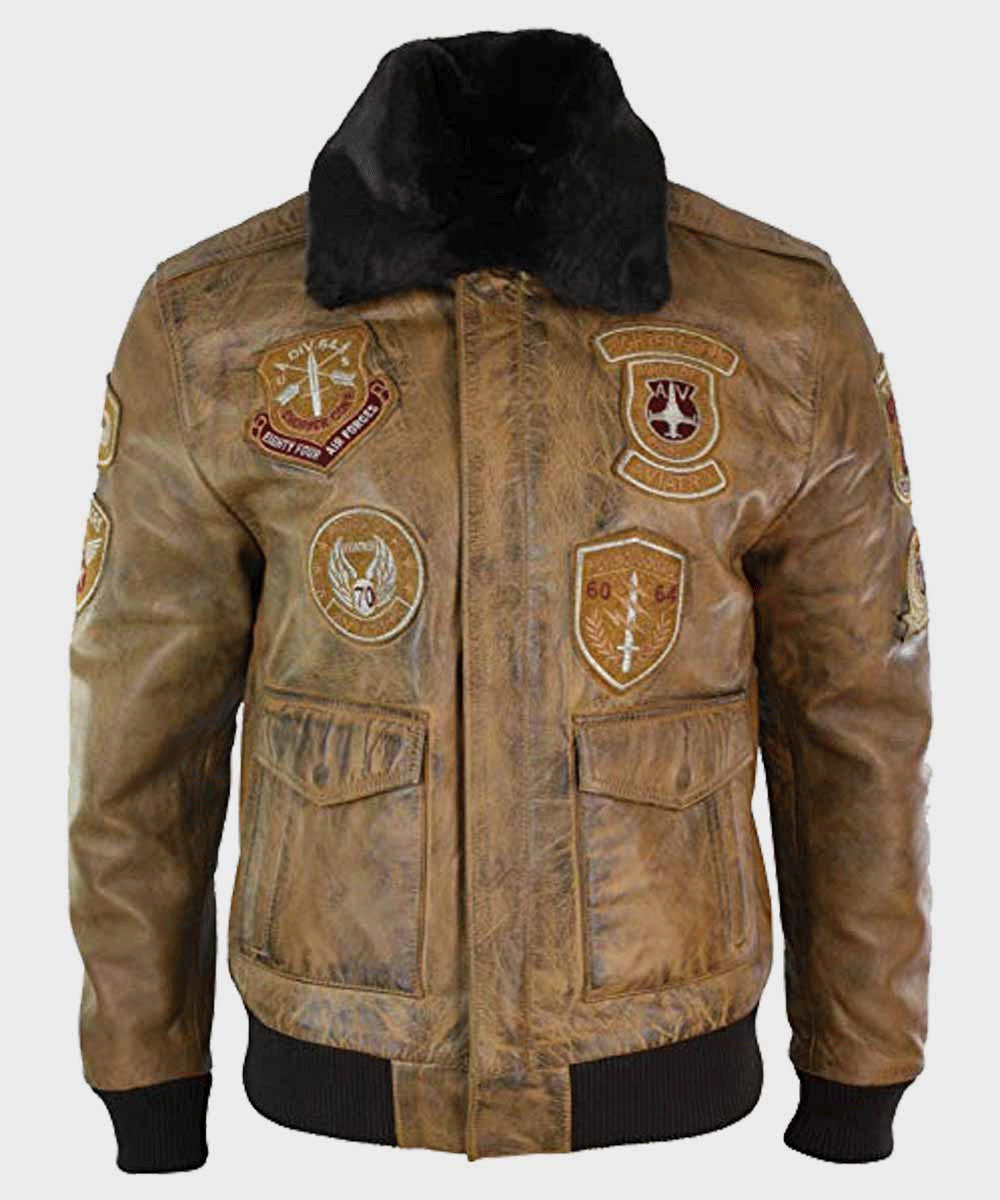 Mens Aviator Tan Bomber Leather Jacket - Rare Leather Order Now !!
