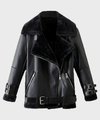 Mens Black Shearling Winter Leather Jacket - Rare Leather Order Now !!