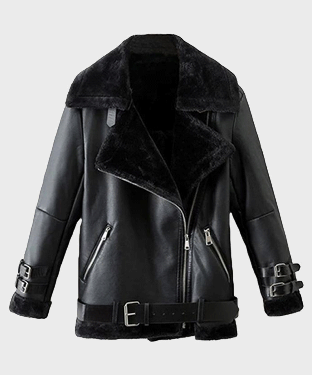 Mens Black Shearling Winter Leather Jacket - Rare Leather Order Now !!