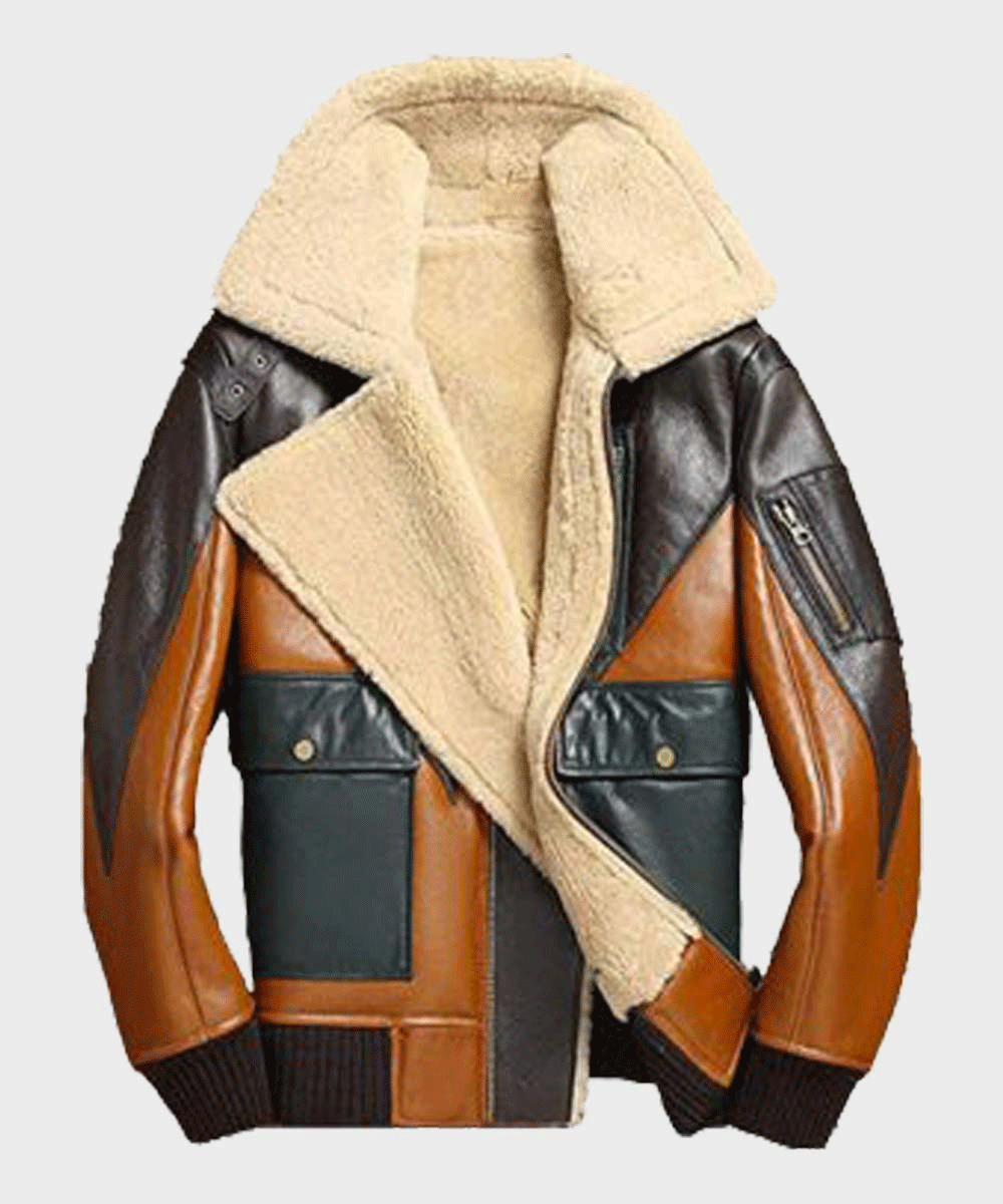 Mens Shearling Sheepskin Bomber Leather Jacket - Rare Leather Order Now !!