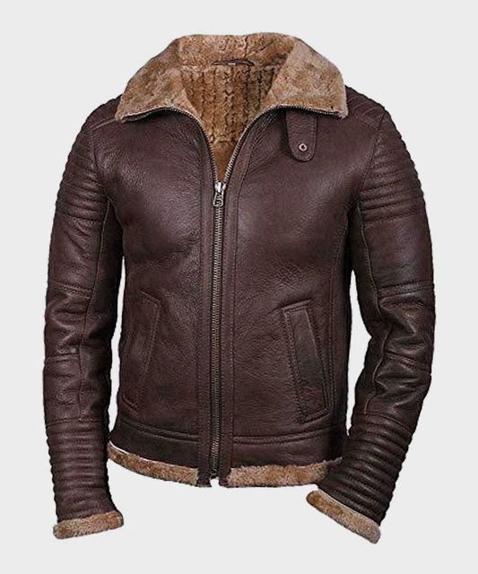 Mens Sheepskin Shearling Brown Jacket - Rare Leather Order Now !!