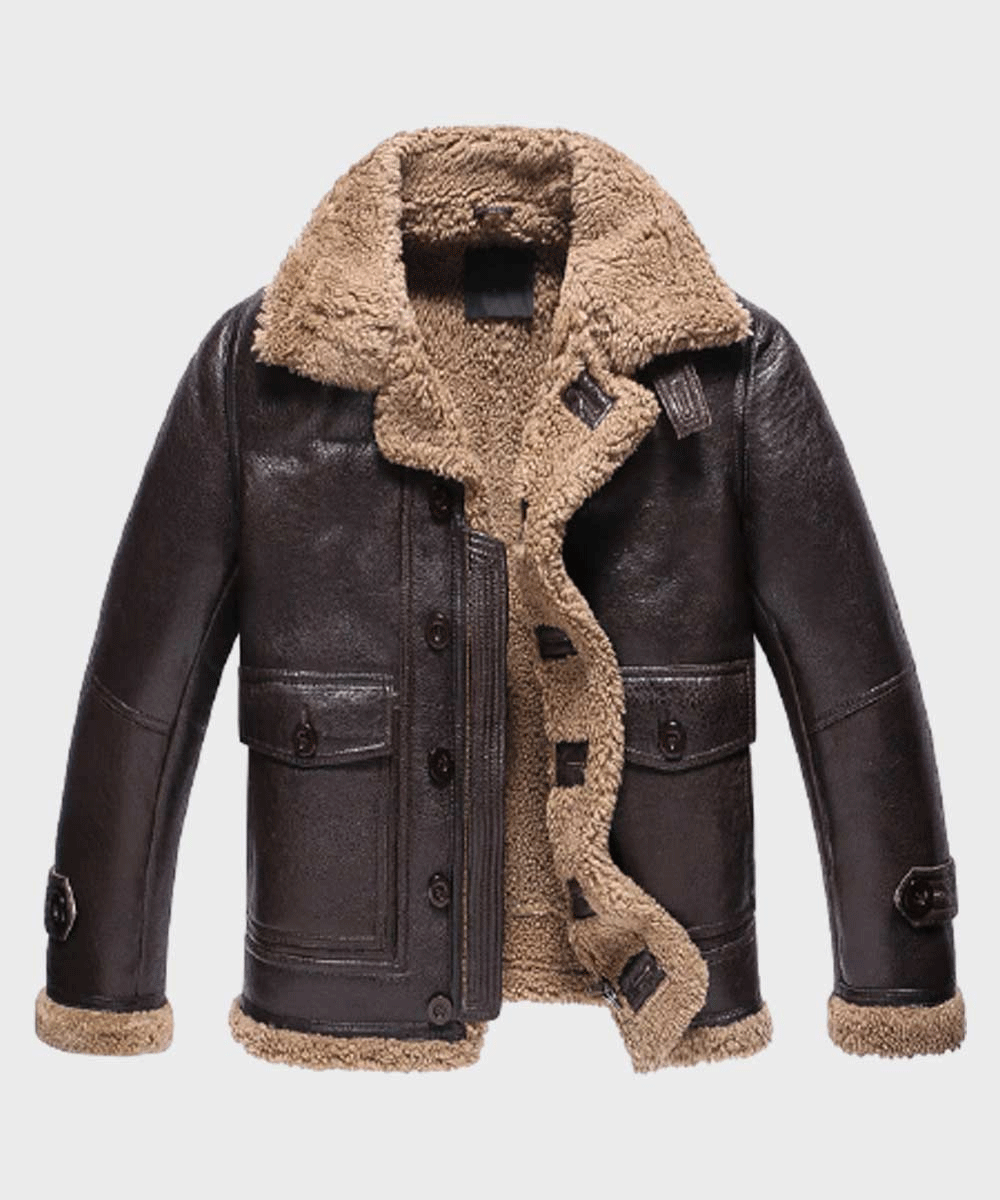 Mens Sheepskin Shearling Dark Brown Leather Jacket - Rare Leather Order Now !!