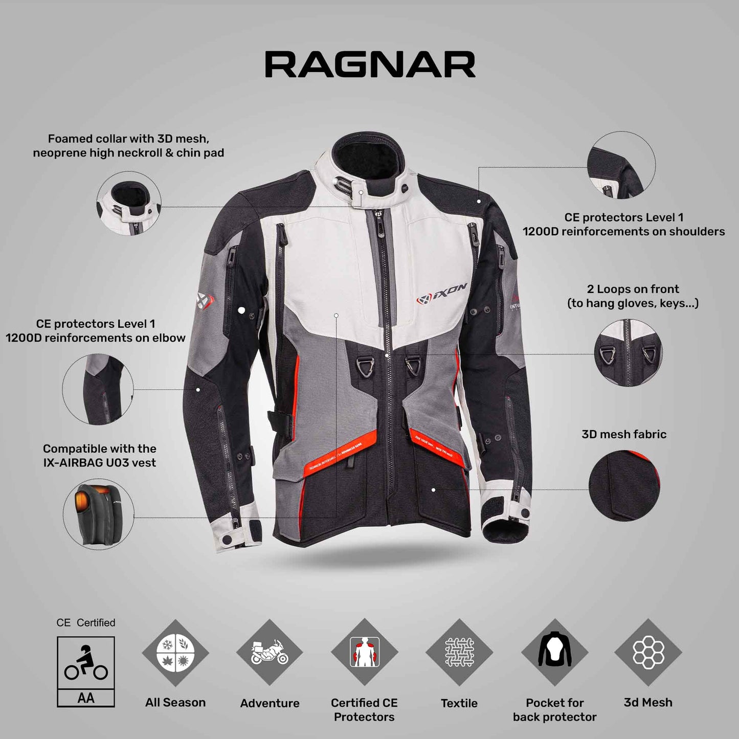 Ragnar - Adventure Touring Jacket (Black/Grey/Red)