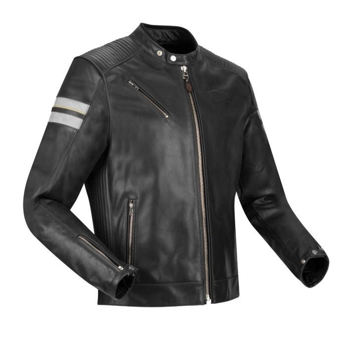 SEGURA ROMEO LEATHER MOTORCYCLE JACKET - BLACK/WHITE - CE Level AAA Certified