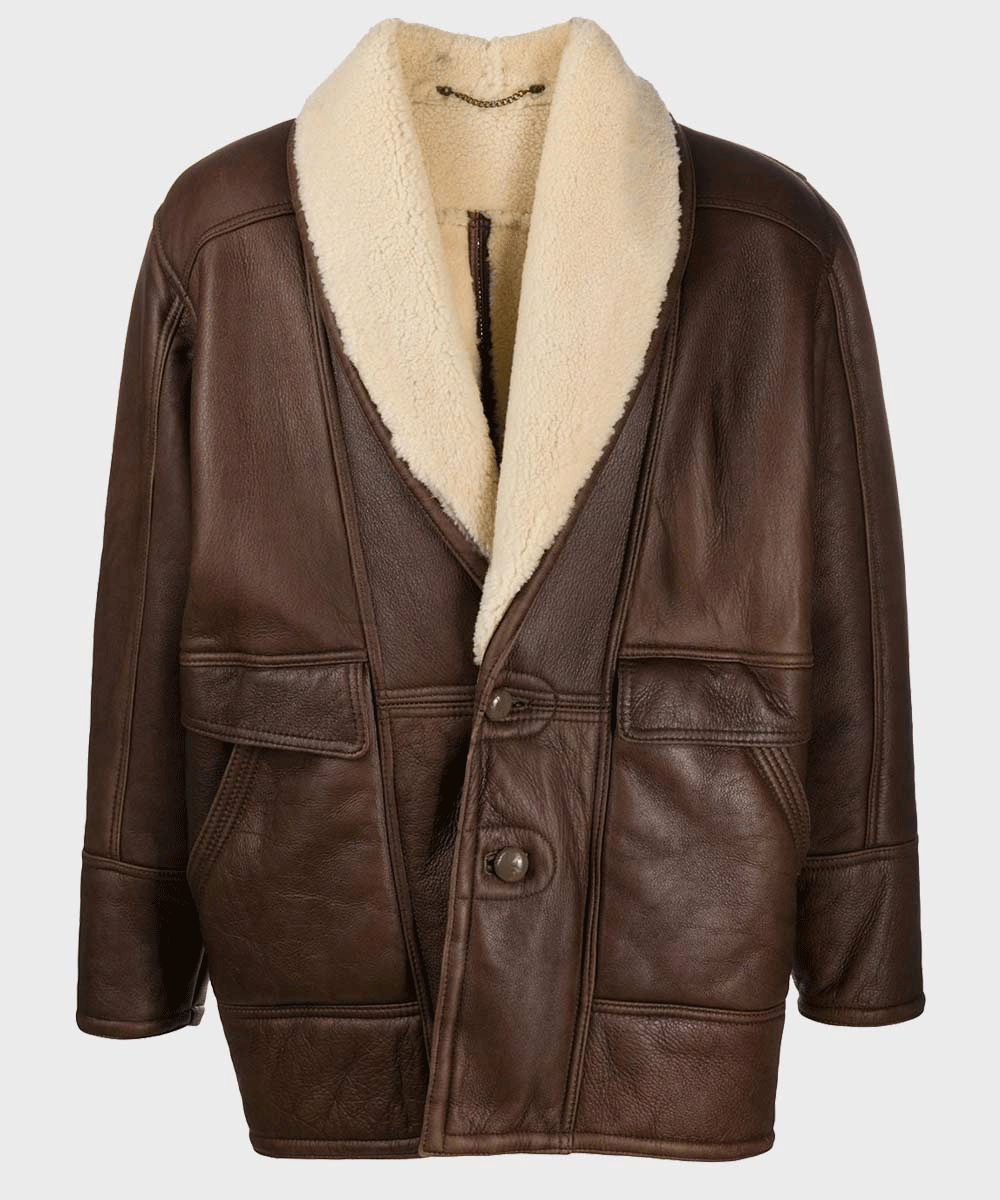 Vintage Brown Leather Shearling Jacket - Rare Leather Order Now !!
