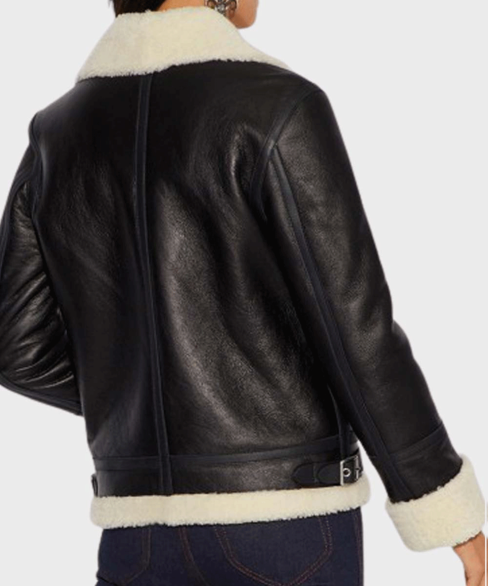 Womens Aviator Ivory Shearling Leather Jacket - Rare Leather Order Now !!