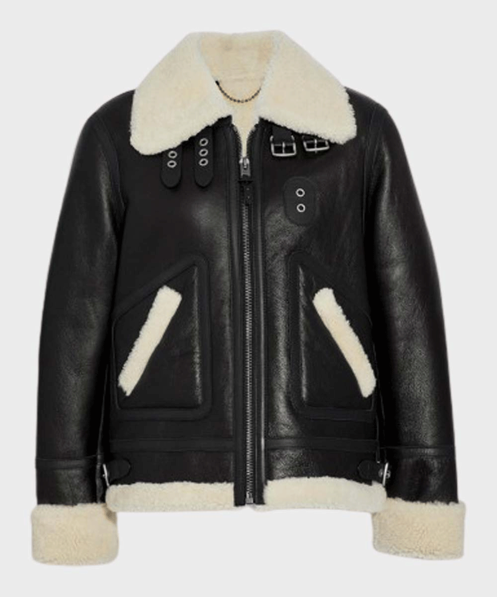 Womens Aviator Ivory Shearling Leather Jacket - Rare Leather Order Now !!