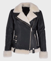 Womens Black Motorcycle Shearling Leather Jacket - Rare Leather Order Now !!