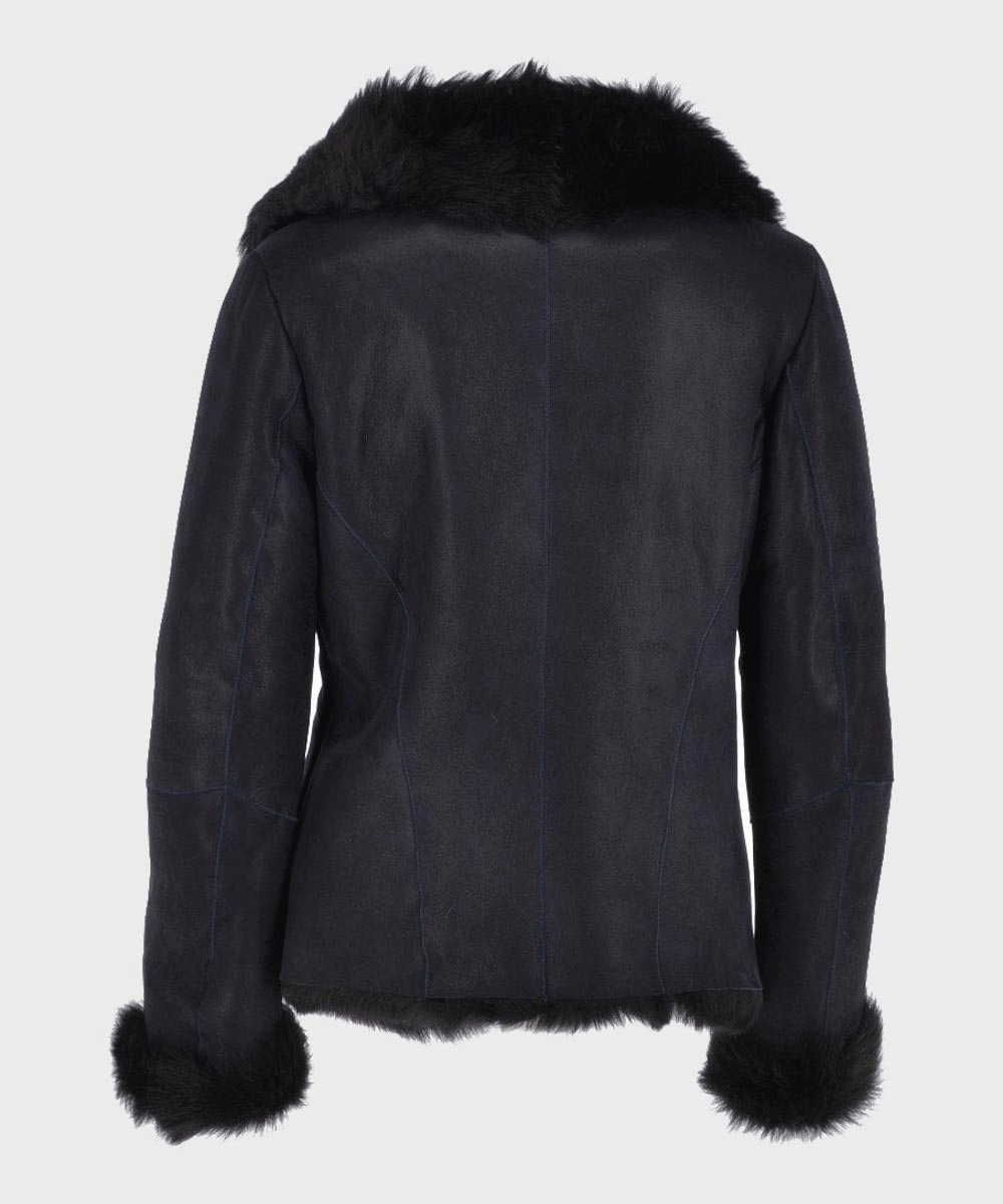 Womens Black Shearling Fur Leather Jacket - Rare Leather Order Now !!
