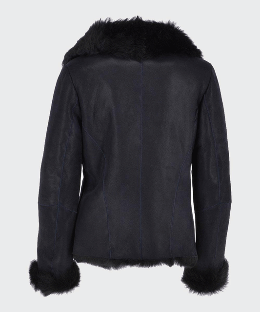Womens Black Shearling Fur Leather Jacket - Rare Leather Order Now !!