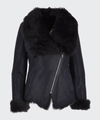 Womens Black Shearling Fur Leather Jacket - Rare Leather Order Now !!