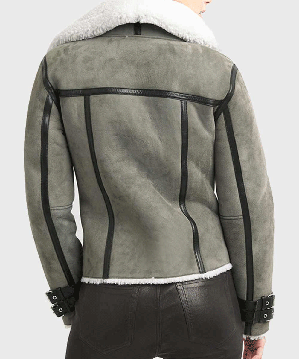 Womens Shearling Grey Leather Jacket - Rare Leather Order Now !!