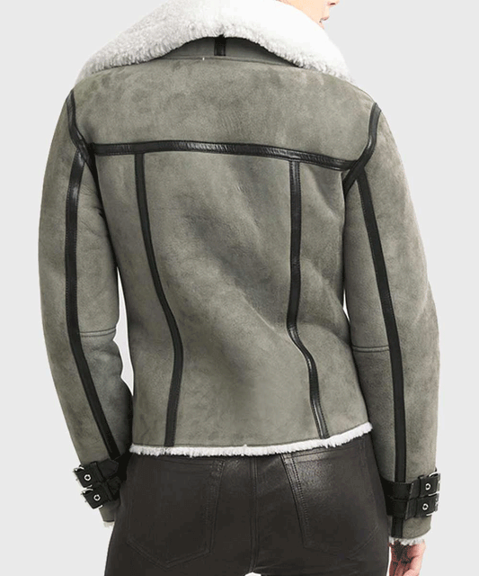 Womens Shearling Grey Leather Jacket - Rare Leather Order Now !!
