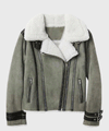 Womens Shearling Grey Leather Jacket - Rare Leather Order Now !!