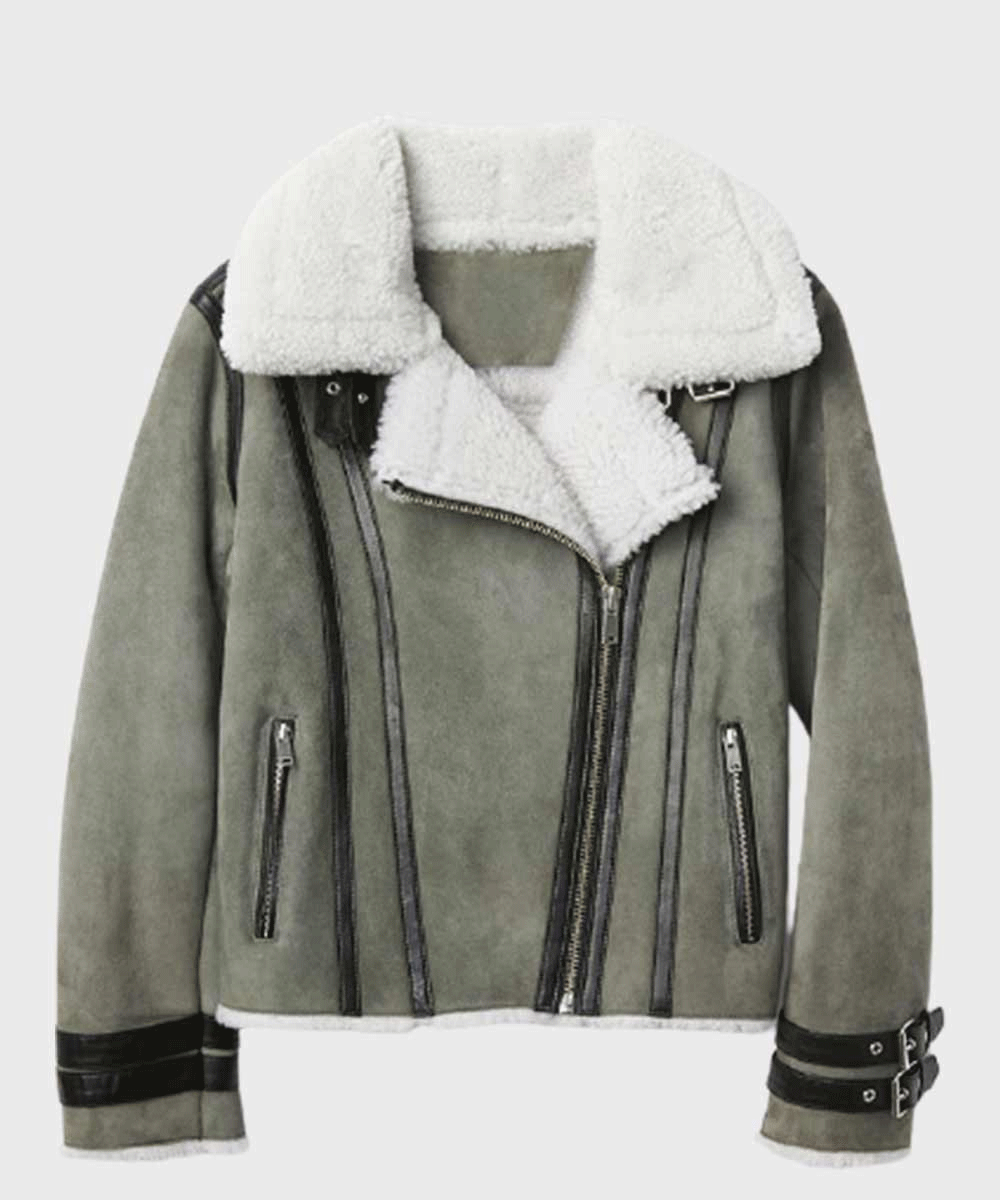 Womens Shearling Grey Leather Jacket - Rare Leather Order Now !!