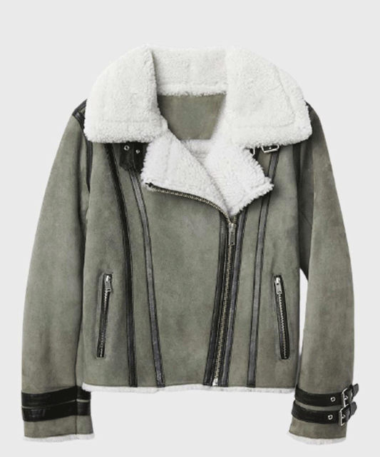 Womens Shearling Grey Leather Jacket - Rare Leather Order Now !!