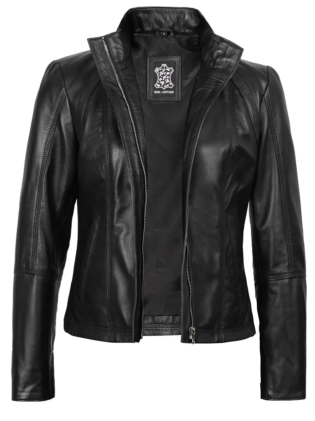 Acerra Women's Black Leather Cafe RacerMotorcycle Jacket - Rare Leather