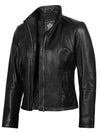Acerra Women's Black Leather Cafe RacerMotorcycle Jacket - Rare Leather