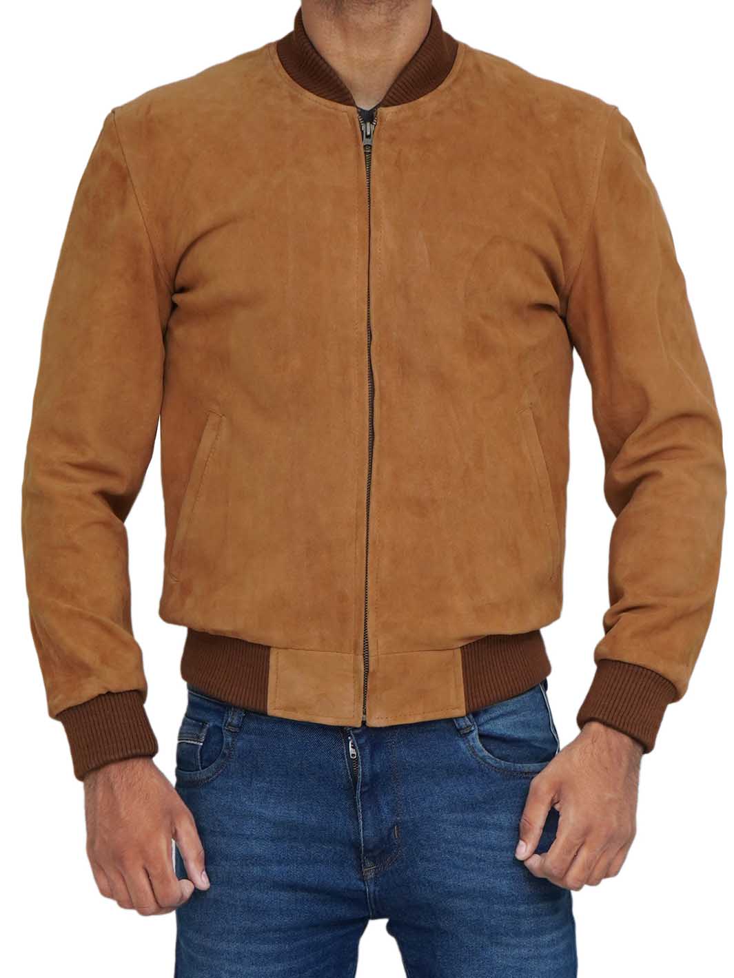 Adamsville Mens Brown Bomber Suede Jacket - Rare Leather