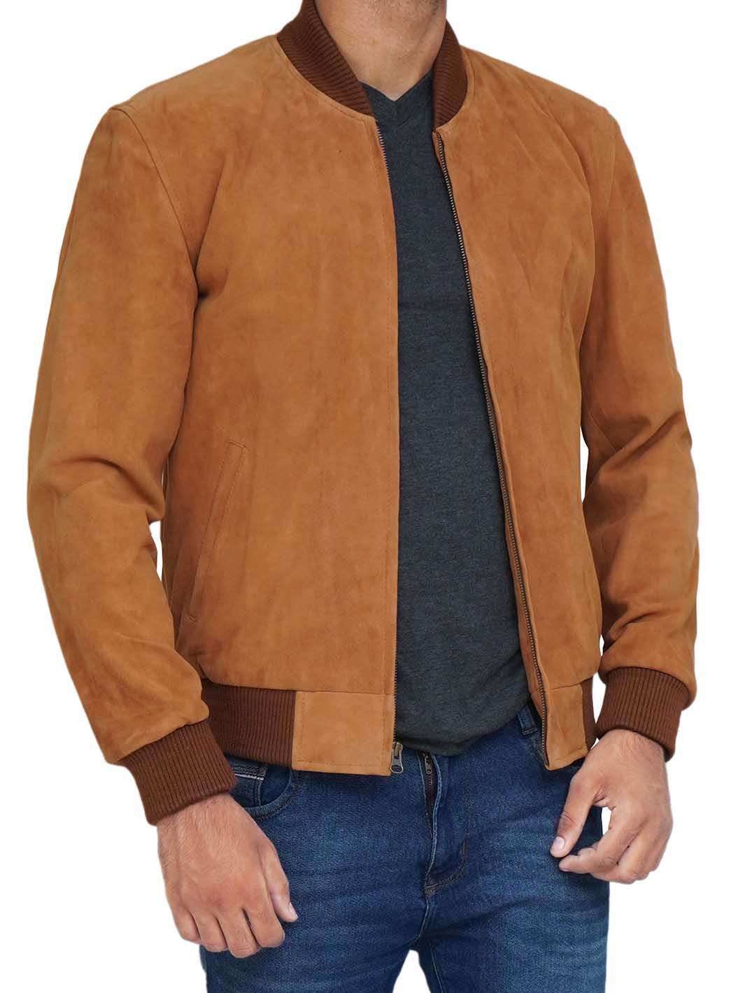 Adamsville Mens Brown Bomber Suede Jacket - Rare Leather