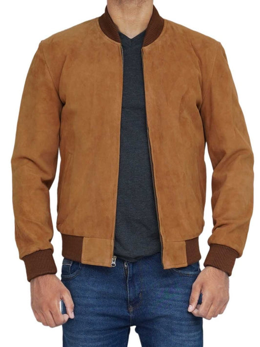 Adamsville Mens Brown Bomber Suede Jacket - Vox Leather