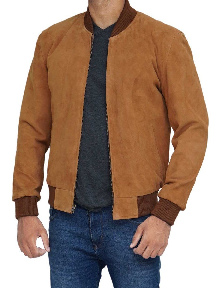 Adamsville Mens Brown Bomber Suede Jacket - Vox Leather