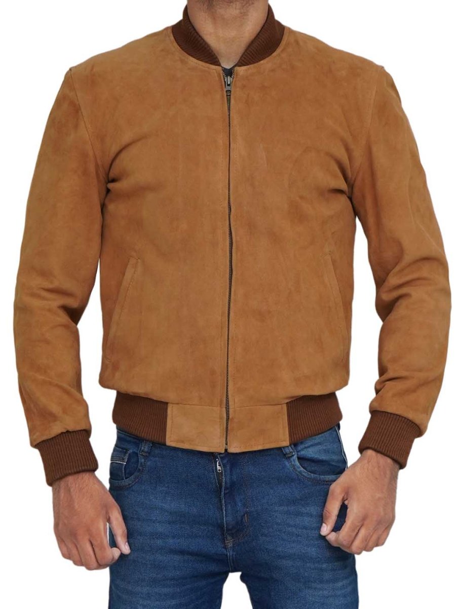 Adamsville Mens Brown Bomber Suede Jacket - Vox Leather
